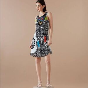 Desigual NATALIA Dress by Christian Lacroix Tattooed Bird Artsy Sheer Beads Sz 4